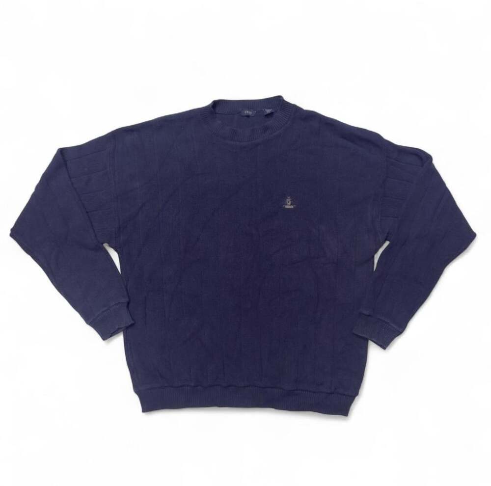 IZOD Sweater Size XL Navy Blue Cotton Knit Pullover USA Made Crest Logo